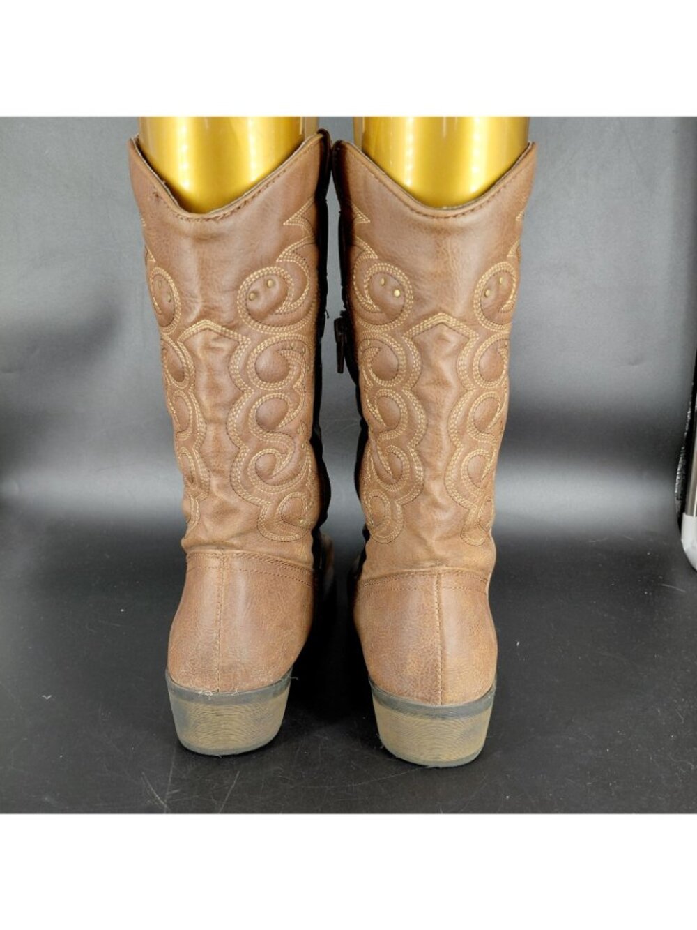 Cat & Jack Boots Girls Size 6 Brown Western Cowboy Studded Zip Mid Calf - Picture 8 of 13